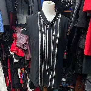 White House Black Market Black Blouse with White Accents